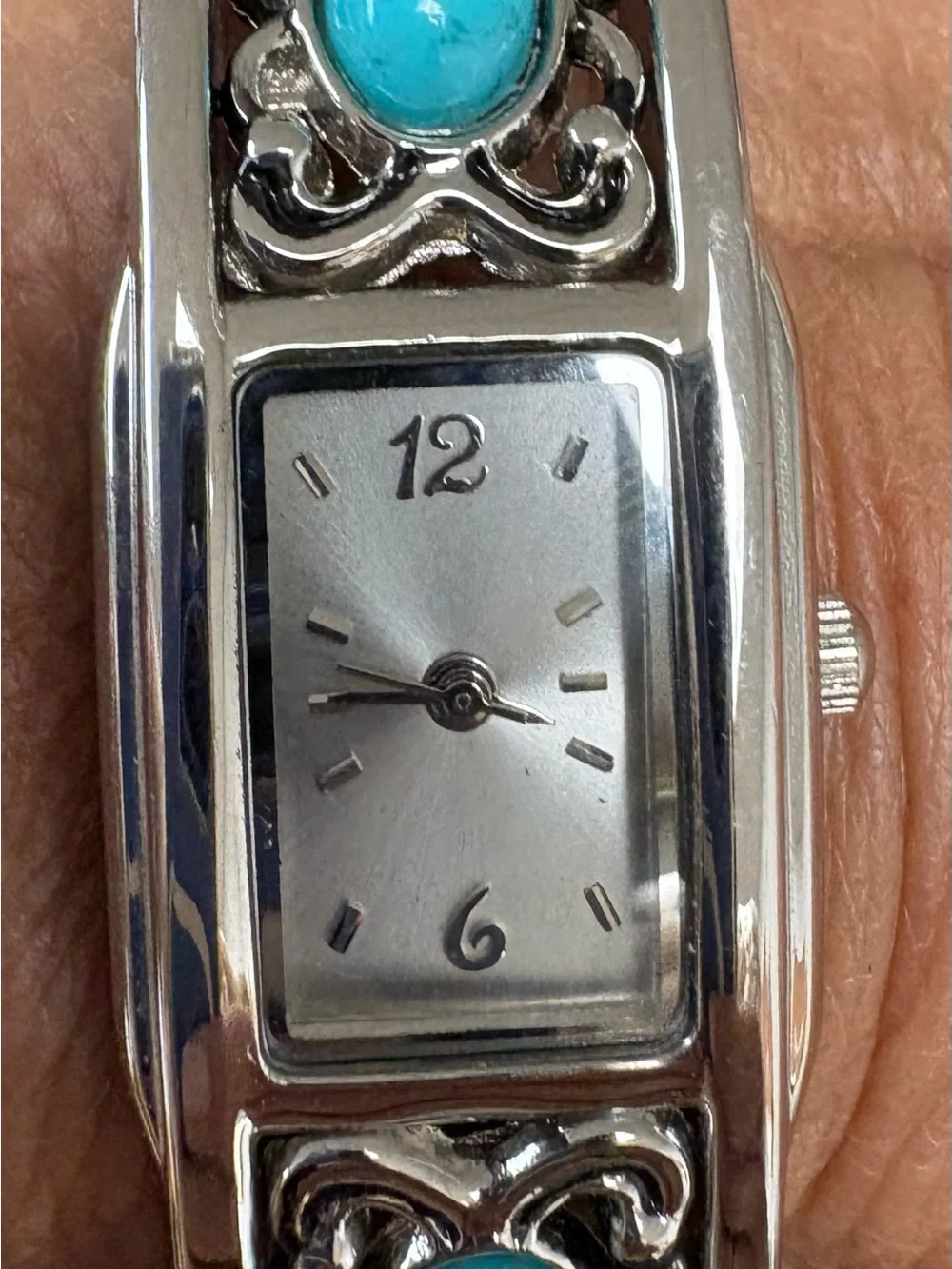 Silver Women's Bracelet Watch with Turquoise Accents new battery works great